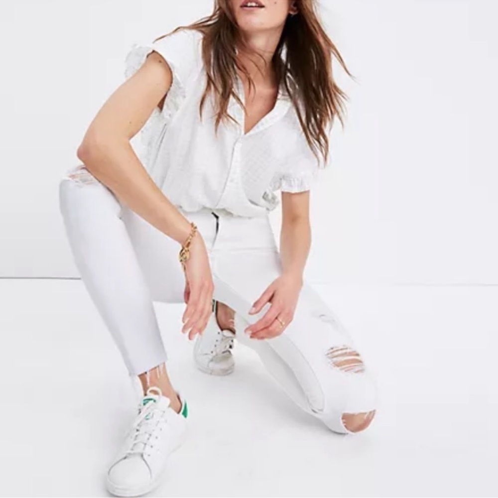 Madewell 9” High Rise Skinny Crop White Jeans | Raw Hem | Size 27 | Spring Denim